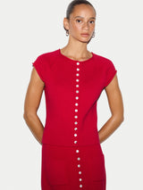 Cotton Button Knitted Top | Red