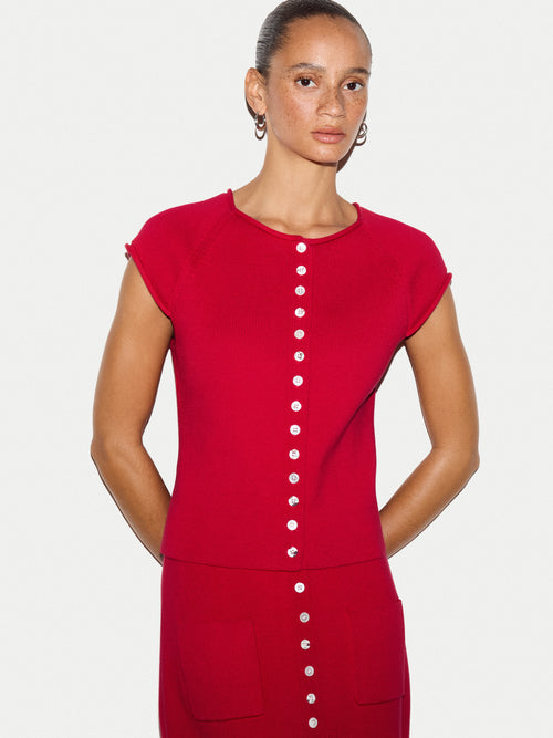 Cotton Button Knitted Top | Red
