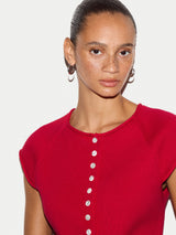 Cotton Button Knitted Top | Red