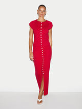 Cotton Button Knitted Top | Red