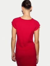 Cotton Button Knitted Top | Red
