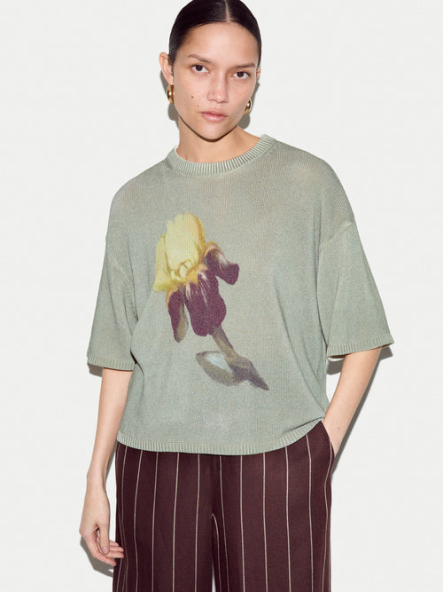Painted Iris Print Jumper | Green