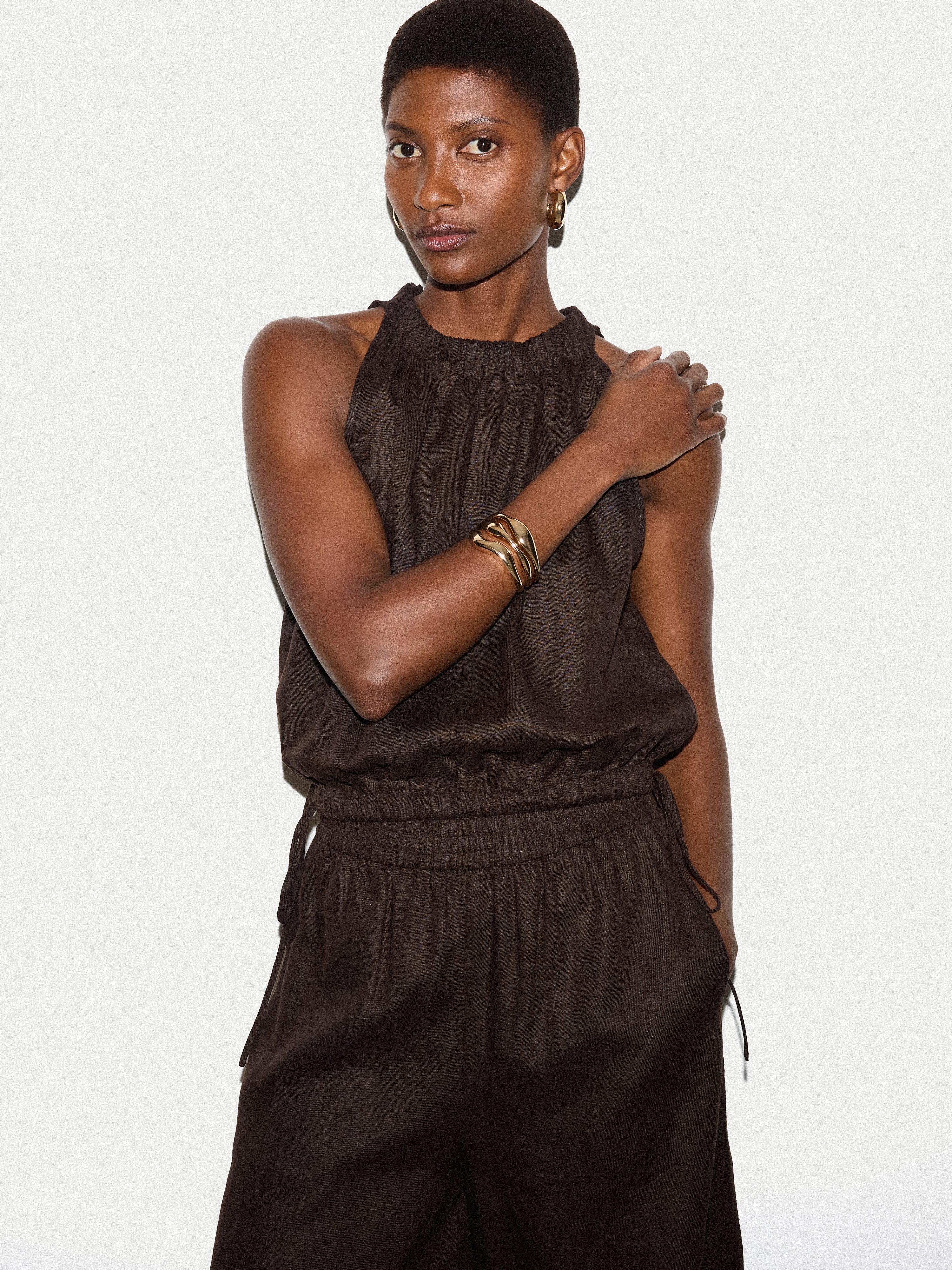 Linen Scooped Tank Top | Brown – Jigsaw