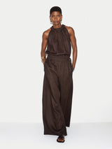 Linen Scooped Tank Top | Brown