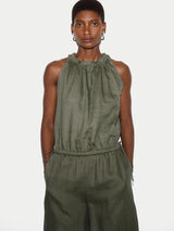 Linen Scooped Tank Top | Khaki