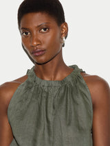 Linen Scooped Tank Top | Khaki