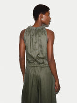 Linen Scooped Tank Top | Khaki