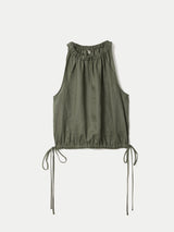 Linen Scooped Tank Top | Khaki