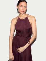 Recycled Satin Halter Dress | Burgundy