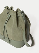 Leather Drawstring Bucket Bag | Blue