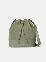 Leather Drawstring Bucket Bag | Blue