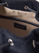 Leather Drawstring Bucket Bag | Navy