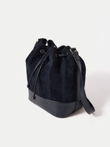Leather Drawstring Bucket Bag | Navy