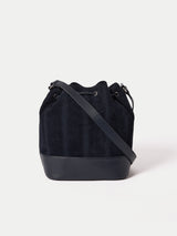 Leather Drawstring Bucket Bag | Navy