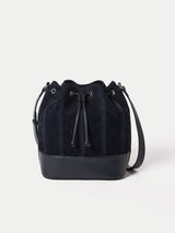 Leather Drawstring Bucket Bag | Navy