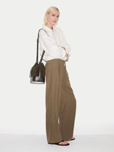 Leather Drawstring Bucket Bag | Khaki