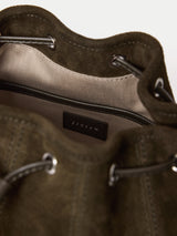 Leather Drawstring Bucket Bag | Khaki