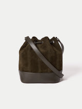 Leather Drawstring Bucket Bag | Khaki