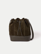 Leather Drawstring Bucket Bag | Khaki