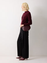 Leather Fold Over Cross Body Bag | Burgundy