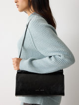 Leather Fold Over Clutch Bag | Black