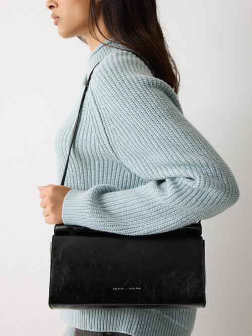 Leather Fold Over Clutch Bag | Black