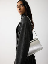 Leather Fold Over Clutch Bag | Silver