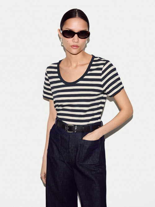 Cotton Slub Stripe Baby T-shirt | Navy