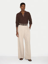 Textured Slub Polo Collar Top | Brown