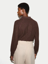 Textured Slub Polo Collar Top | Brown