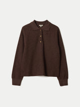 Textured Slub Polo Collar Top | Brown