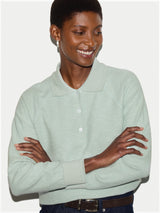 Textured Slub Polo Collar Top | Light Green