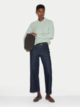 Textured Slub Polo Collar Top | Light Green