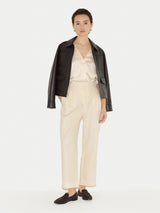 Heavy Satin Pleat Front Top | Cream
