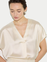 Heavy Satin Pleat Front Top | Cream