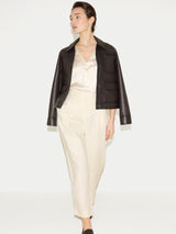 Heavy Satin Pleat Front Top | Cream