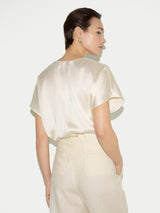 Heavy Satin Pleat Front Top | Cream