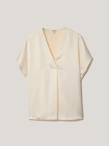 Heavy Satin Pleat Front Top | Cream