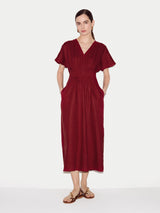Linen Pintuck Waist Dress | Red