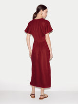 Linen Pintuck Waist Dress | Red