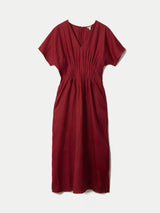 Linen Pintuck Waist Dress | Red