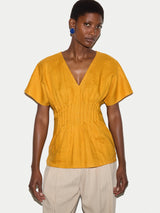 Linen Pintuck Waist Top | Orange