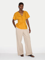 Linen Pintuck Waist Top | Orange