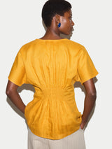 Linen Pintuck Waist Top | Orange
