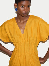 Linen Pintuck Waist Top | Orange