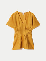 Linen Pintuck Waist Top | Orange