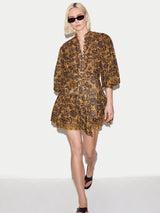 Batik Cotton Button Mini Dress | Yellow
