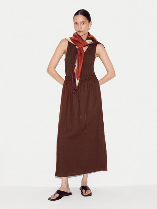 Linen Drawstring Maxi Skirt | Brown