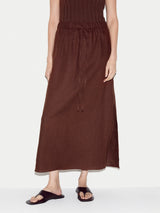 Linen Drawstring Maxi Skirt | Brown