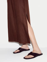 Linen Drawstring Maxi Skirt | Brown